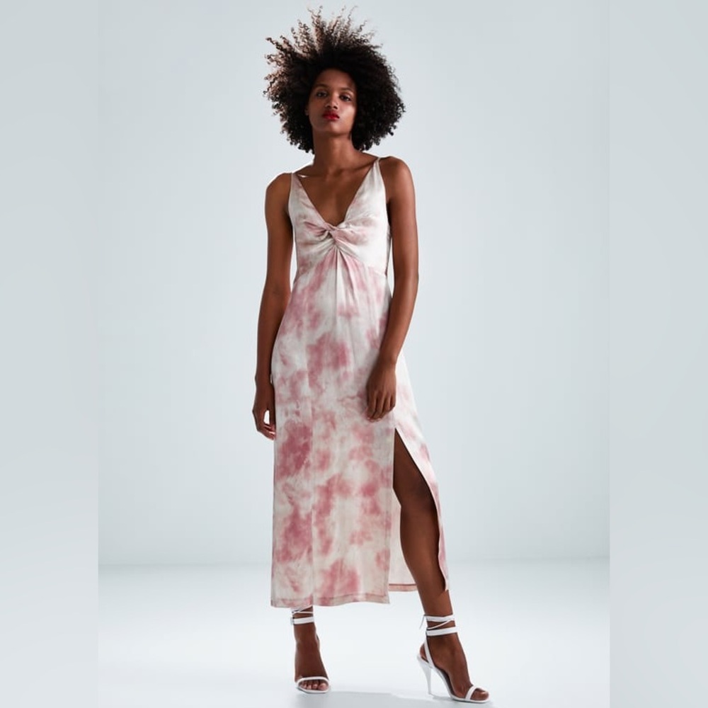 Zara Satin Slip Dress in Pink Tie Dye